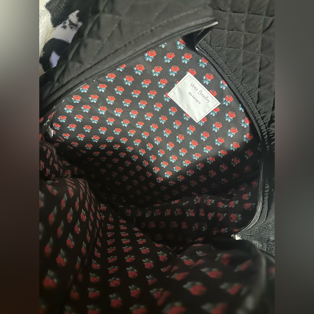 Vera Bradley Black Quilted Bag with Red Floral Lining - Picture 3 of 5